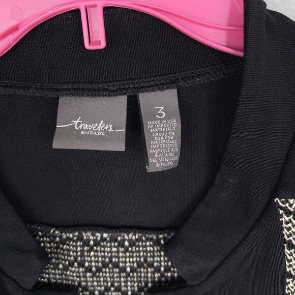 Chicos Travelers Jacket Womens 3 Black Metallic Chevron Open Boho Resort Evening - Picture 4 of 13